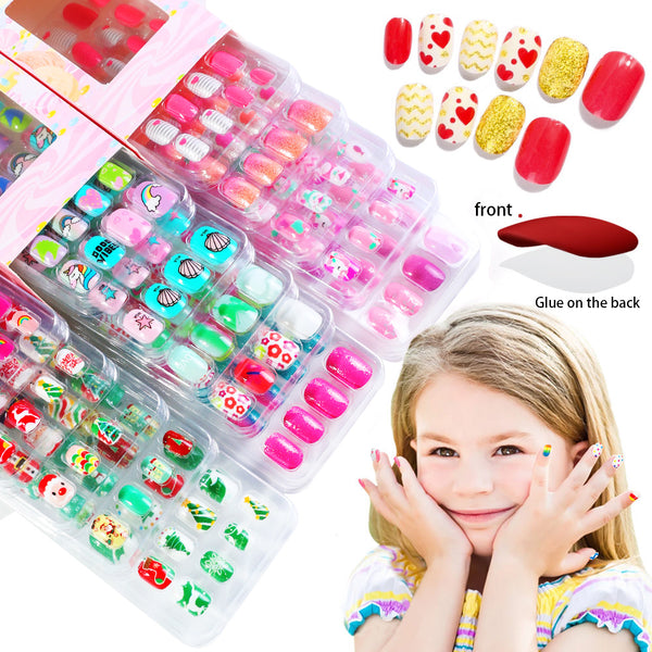 Kids False Nail Girls Cartoon Press on Nails,24 Pcs/Box